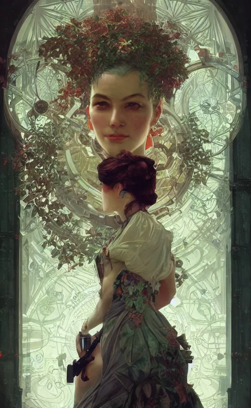 Image similar to hyper realistic time machine schematics, cyberpunk, design on white background, beautiful details, lush foliage, drawn by john singer sargent, tom bagshaw, norman rockwell, alphonso mucha, lolish, trending on artstation