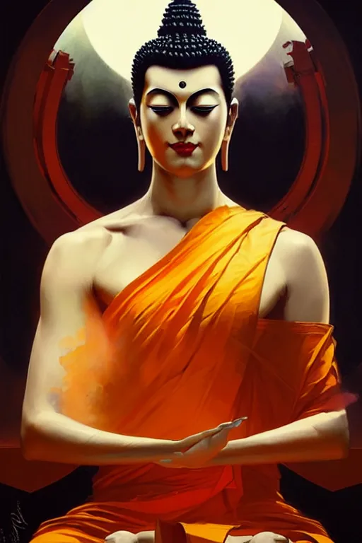 Image similar to buddhism, male, futurism, painting by greg rutkowski, j. c. leyendecker, artgerm