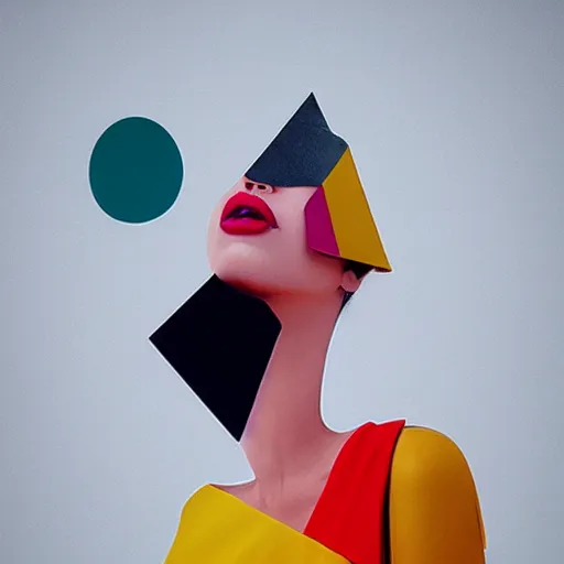 Image similar to geometric colorful smooth shapes rendered as a fashion photo