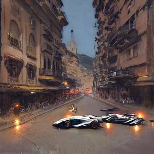 Image similar to a beautiful picture of a car race in the streets of monaco by greg rutkowski and theophile - alexandre steinlen trending on artstation