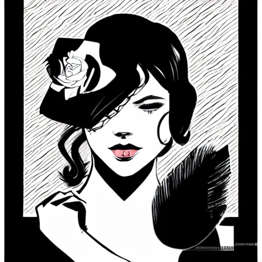 Prompt: black and white silhouette feminine woman portrait - hunter, logo, ink drawing, art by jc leyendecker and sachin teng