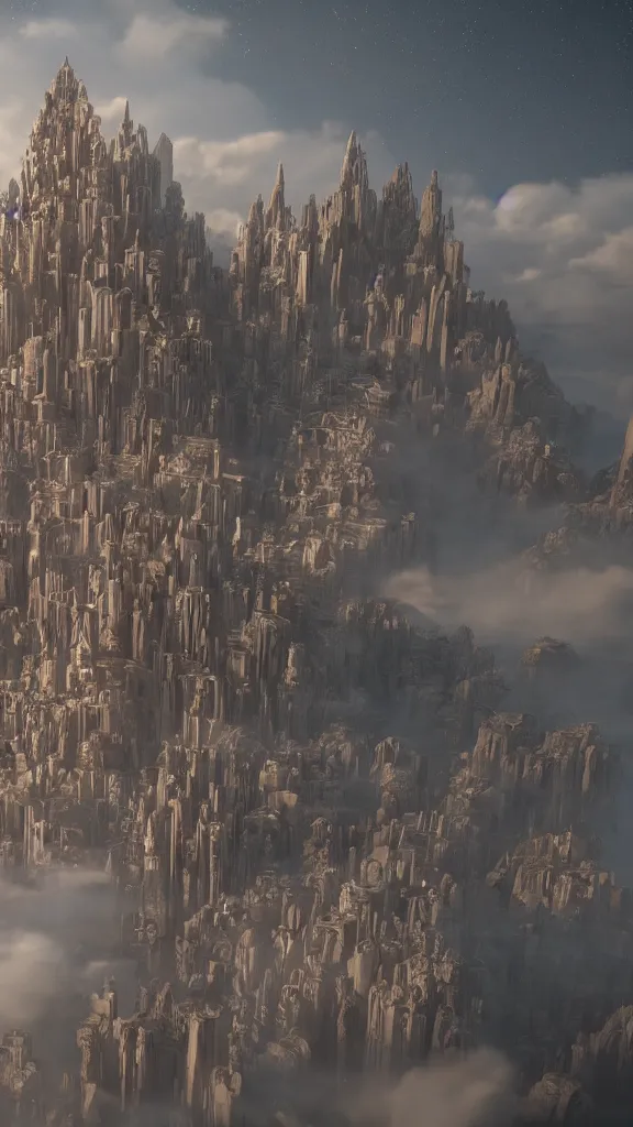 Prompt: magical cloud city, beautiful, intricate, detailed, movie frame, 8 k