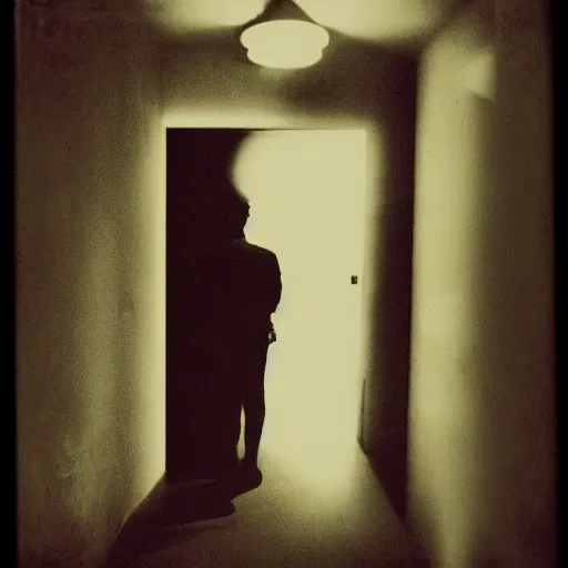 Prompt: you are lost in the backrooms, shadows, polaroid, laminal space, monster