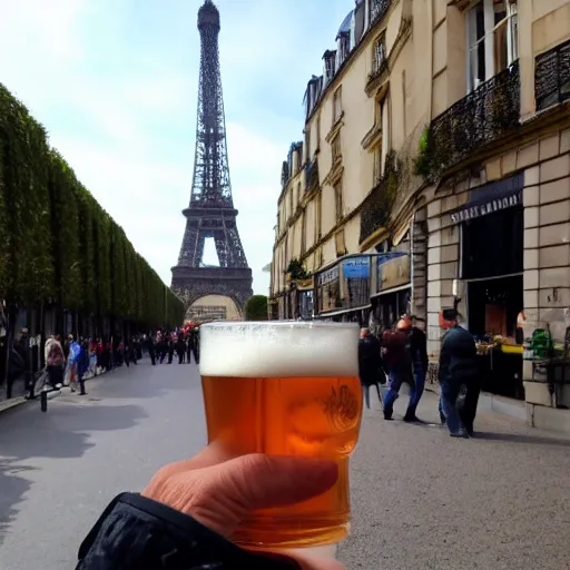 Prompt: photo of an englishman drinking beer in paris