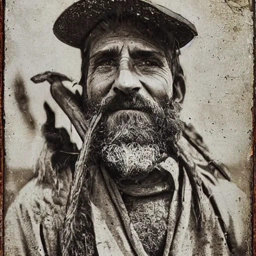 Image similar to Rustic farmer, Italian farmer, medieval farmer, tintype photograph, 1200 AD, medieval photograph