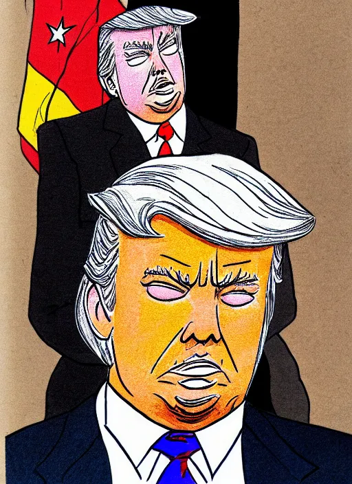 Image similar to a bill waterson color drawing of trump, high detail