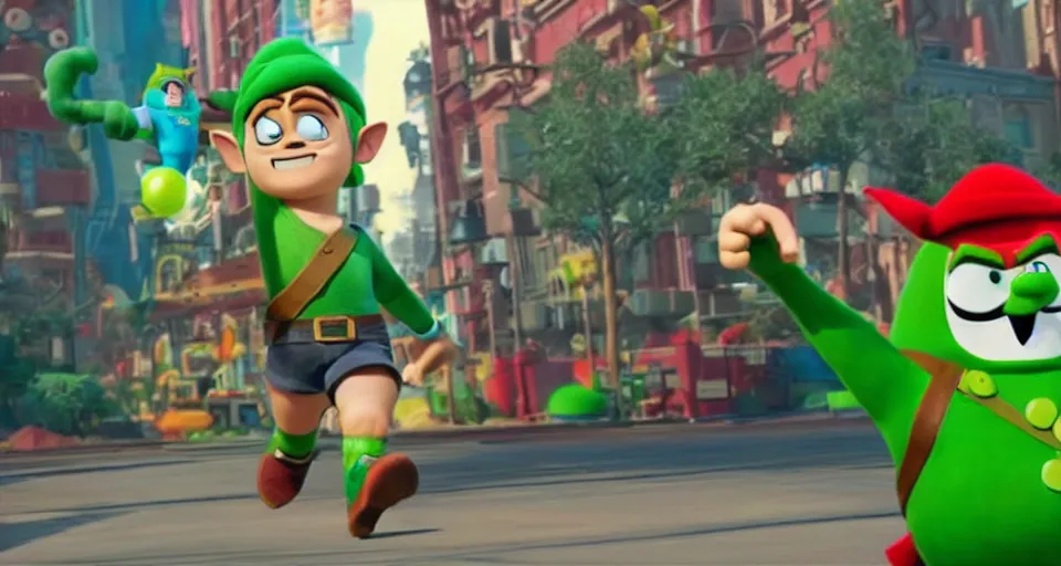 Prompt: Tingle from Zelda in a still from Wreck it Ralph