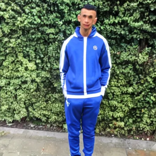 Image similar to skinny mixed race man wearing a tracksuit with trousers that show his pants in london