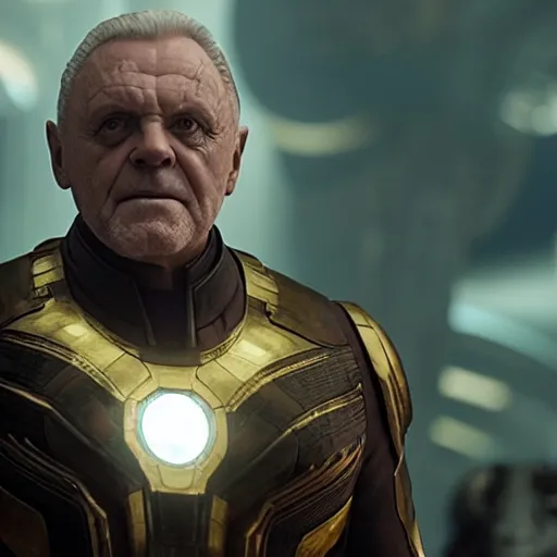 Image similar to Anthony Hopkins playing Thanos in MCU's Endgame, Cinematic, Movie Still