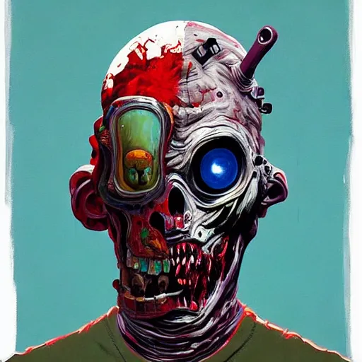 Prompt: Zombie astronaut portrait half face robot,highly detailed, very coherent, painted by Francis Bacon and Edward Hopper, Wayne Barlowe, painted by James Gilleard, surrealism, airbrush, art by JamesJean