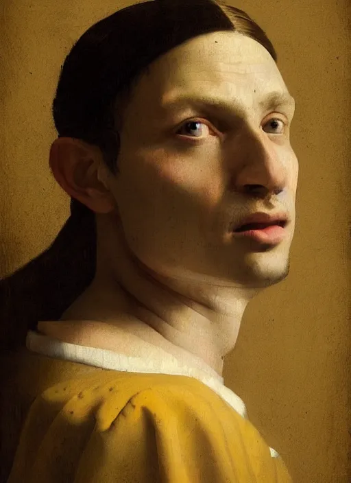 Image similar to realistic portrait of danny mondello, renaissance portrait painting, greg rutkowski, beautiful light, vermeer style