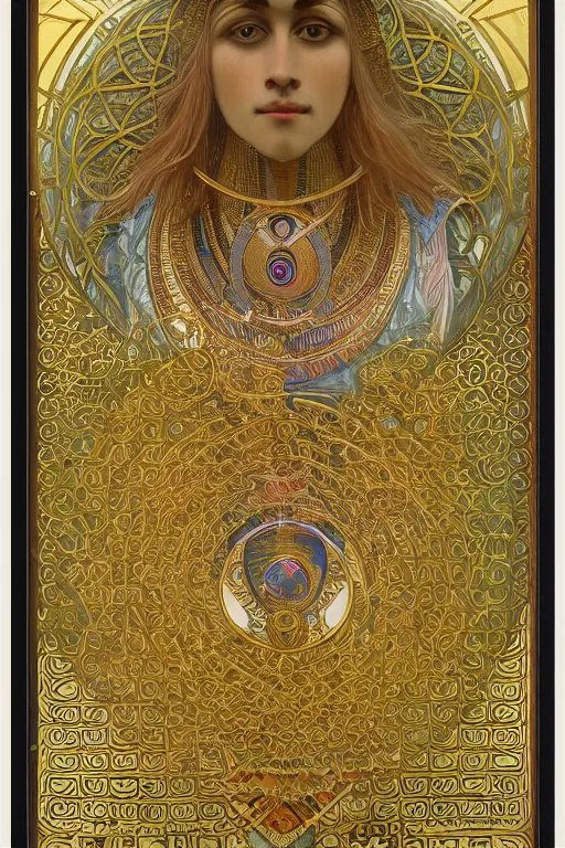 Image similar to thoth, egyptian god, gold jewelry, flower of life, sacred geometry, by Alphonse Mucha, rule of thirds, super detailed, 8k