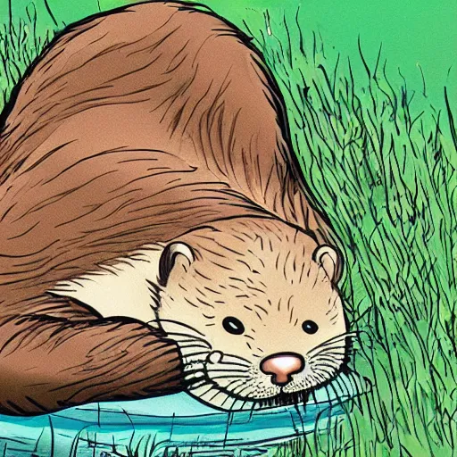 Image similar to an otter sleeping, comic art