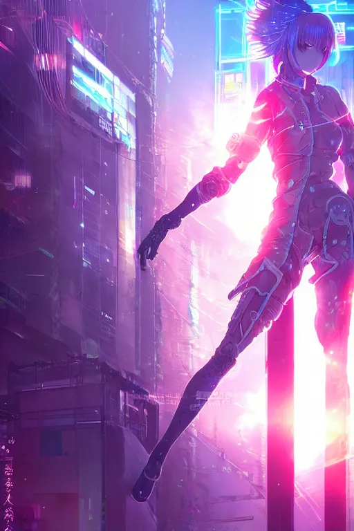 Prompt: anime key visua futuristic cyber warrior girl, on cyberpunk neon light tokyo rooftop, ssci - fi and fantasy, intricate and very beautiful, highly detailed and digital painting, concept art, smooth, illustration, art by l taekwon kim / a - rang style and liya nikorov and rongzhen luo and rossdraws