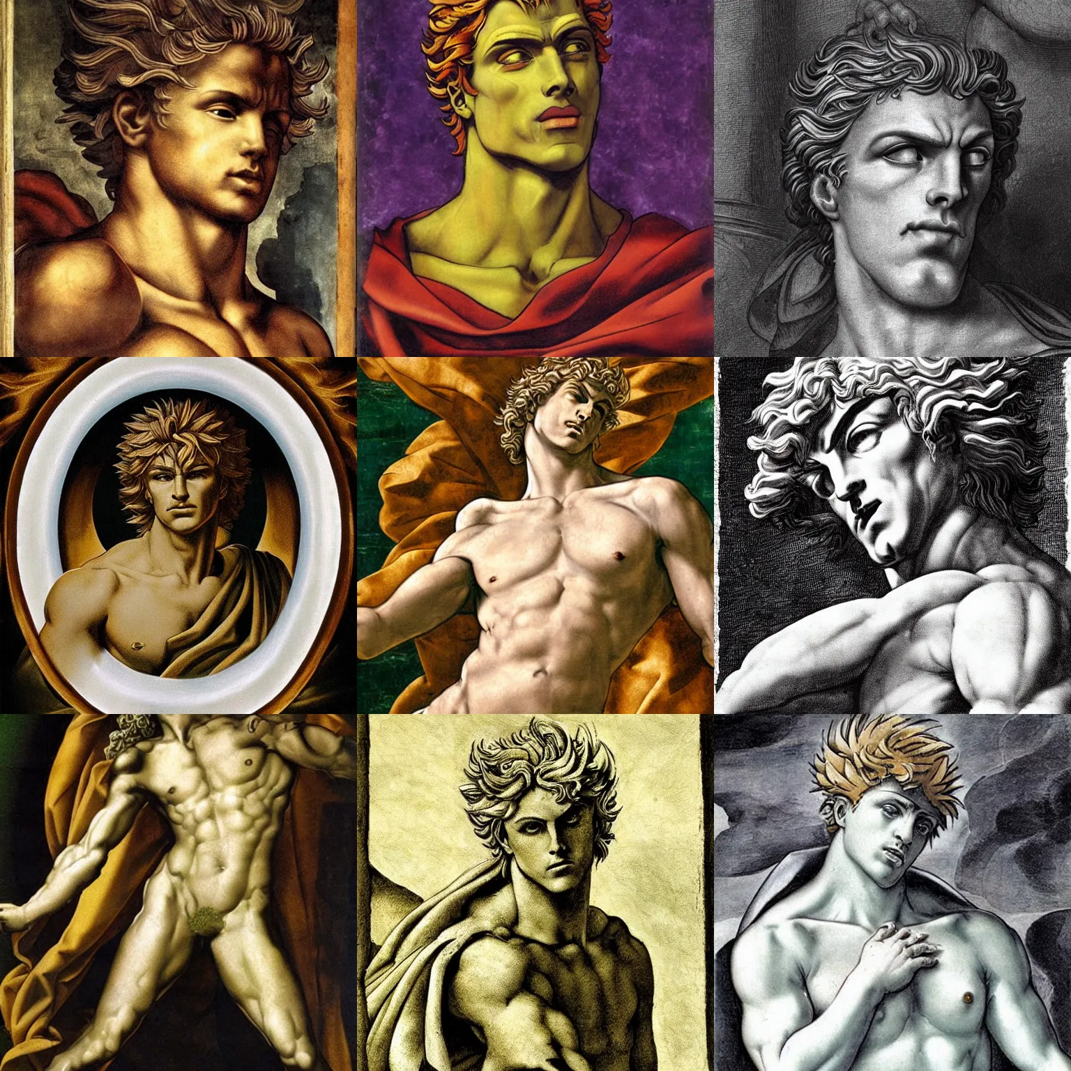 Prompt: a portrait of dio brando depicted as god by michelangelo, high quality, detailed, very beautiful