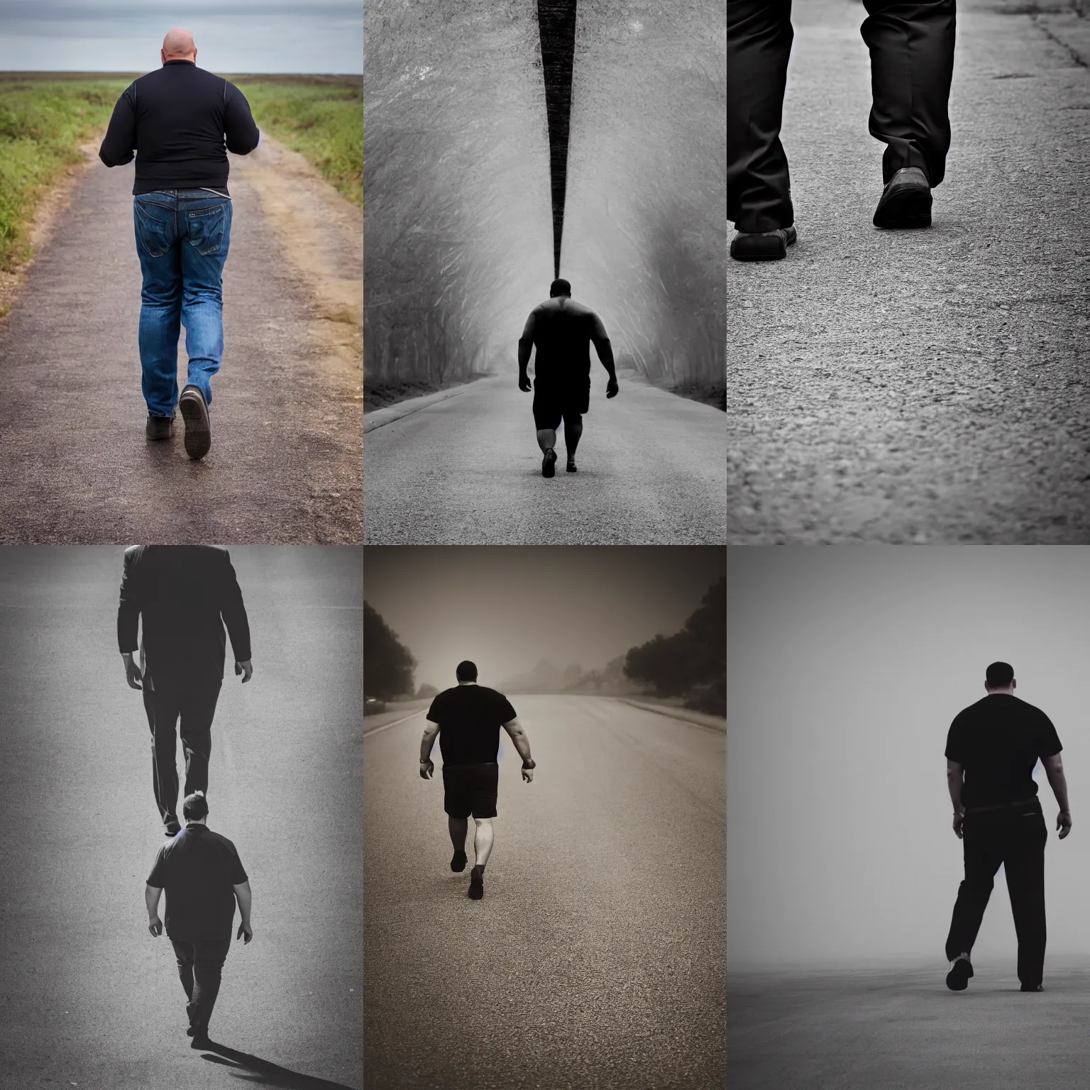 Prompt: A big strong man walking away. Full body, professional photography.