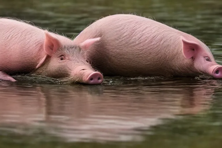 Image similar to a pig platypus!!! hybrid! hyper realistic!! realistic lighting!! wildlife photographer of the year!!! bold natural colors, national geographic, hd, wide angle, 8 k