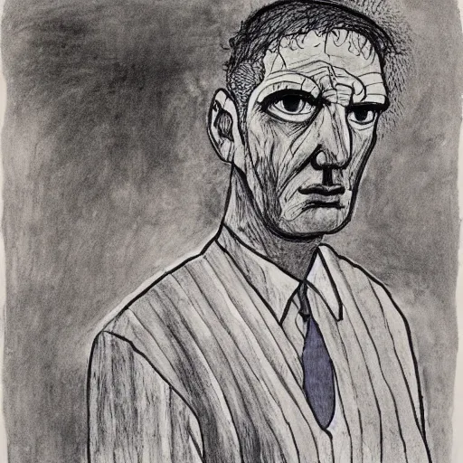 Prompt: the meager headache 1 9 6 9, pen and ink, ben shahn, masterpiece, illustration for the new yorker, black and white, brush