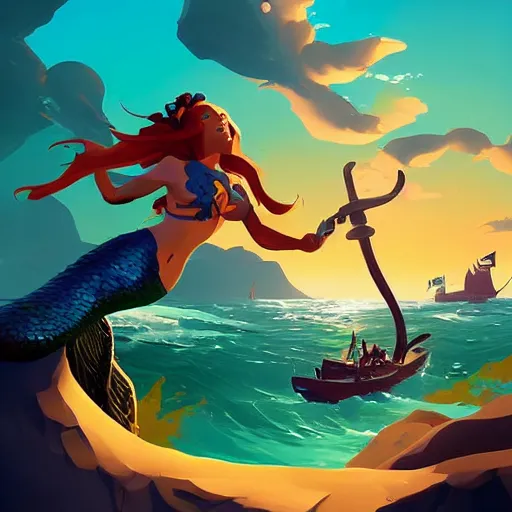 Image similar to painting mermaid treasure on sea of thieves game avatar hero smooth face median photoshop filter cutout vector, behance hd by jesper ejsing, by rhads, makoto shinkai and lois van baarle, ilya kuvshinov, rossdraws global illumination