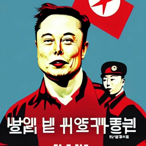 Image similar to elon musk in a north korean socialist propaganda poster