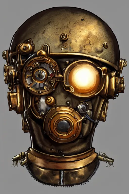 Image similar to steampunk helmet fantasy art mask robot ninja stylized digital illustration sharp focus, elegant intricate digital painting artstation concept art global illumination ray tracing advanced technology chaykin howard and campionpascale and cooke darwyn and davis jack