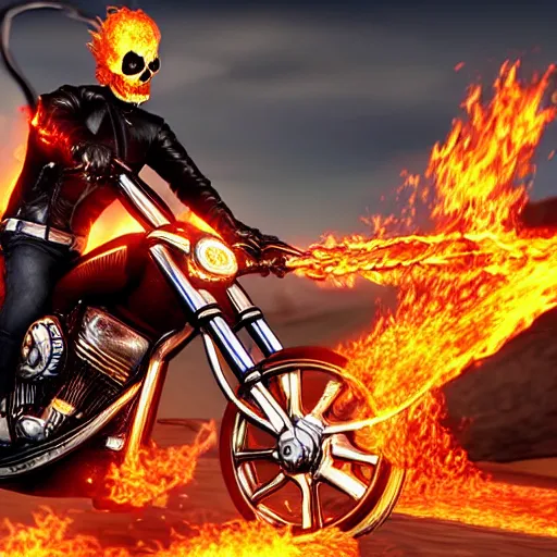 Image similar to Ghost rider in a video game Very detailed 4K quality Super Realistic