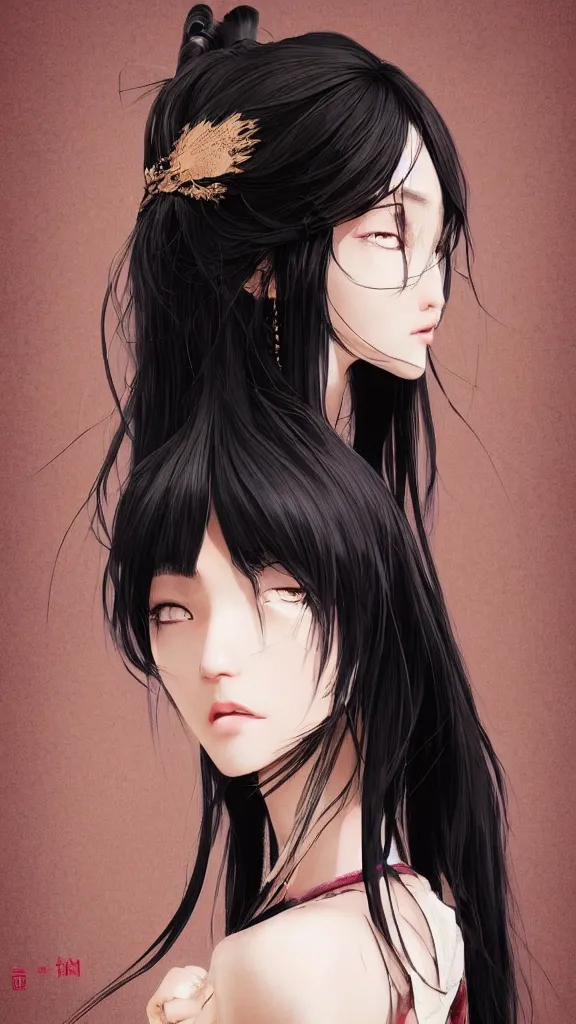 prompthunt: profile of tall beautiful dark haired girl ( gao