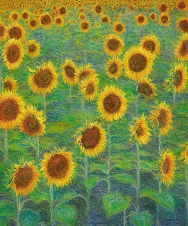 Image similar to sunflower garden, water painting, monet, heavenly, sun rays, intricate, colorful, highly detailed, digital painting, soft tones