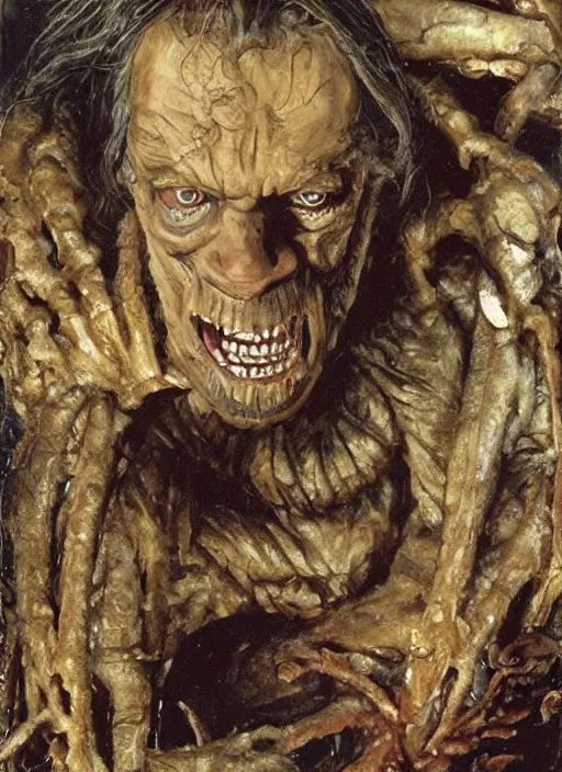 Prompt: artwork painting of a disturbing vile creature from the thing, cronenberg, greg nicotero by eugene von guerard, ivan shishkin, john singer sargent