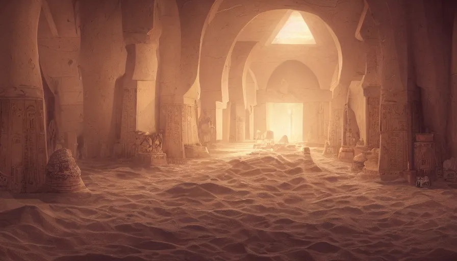 Prompt: egyptian crypt with torchs, cobwebs and sand, hyperdetailed, artstation, cgsociety, 8 k