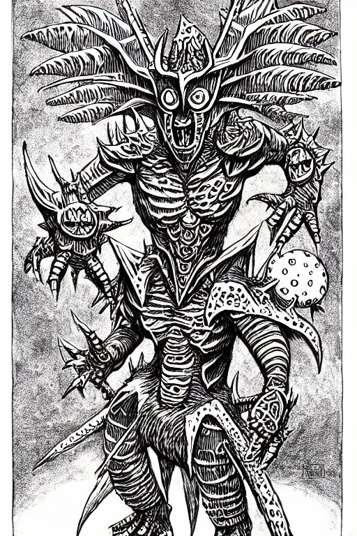 Prompt: the digimon lady devimon as a d & d monster, full body, pen - and - ink illustration, etching, by russ nicholson, david a trampier, larry elmore, 1 9 8 1, hq scan, intricate details, stylized border