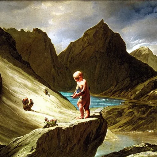 Prompt: Gollum at the Saint-Bernard Pass by Jacques-Louis David, painting