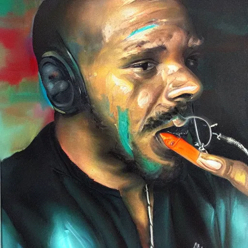 Image similar to mc smoke rapper, oil on canvas, high detail