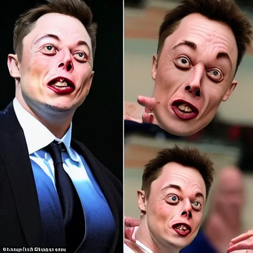 Prompt: funny face pulling competition winning funny face photo of elon musk as voldemort, pulling the move'derp banshee ', hilarious face pulling competition winner, extreme face contortion