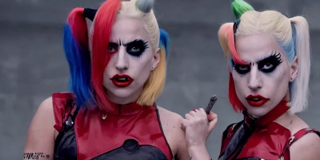 Image similar to movie still of lady gaga as harley quinn great lighting 4k quality