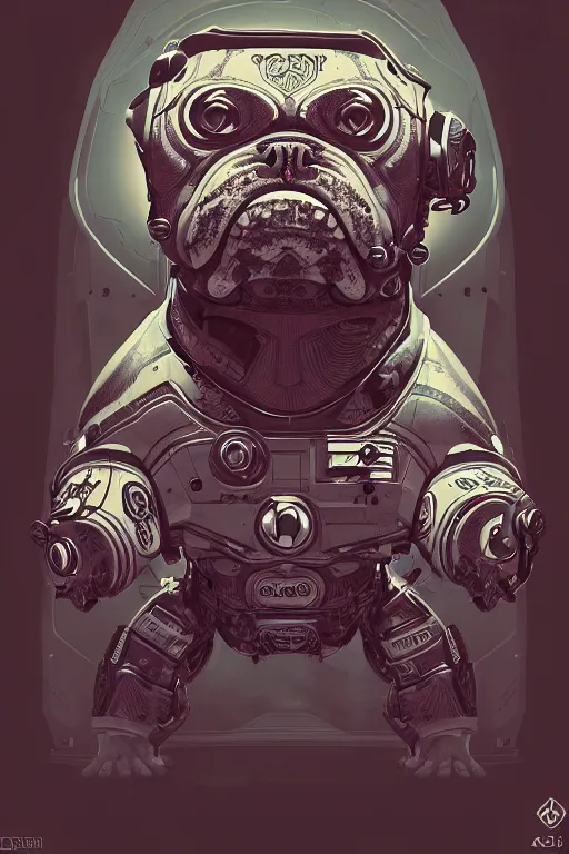 Image similar to cyborg bulldog cartoon concept art, high - contrast, intricate, elegant, highly detailed, digital painting, artstation, concept art, smooth, illustration