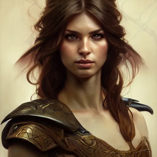 Prompt: Portrait of female ranger, D&D, amber eyes, face, long hair, proportionate body, sassy, angst, fantasy, intricate, elegant, highly detailed, digital painting, artstation, concept art, smooth, sharp focus, illustration, art by artgerm and greg rutkowski and alphonse mucha