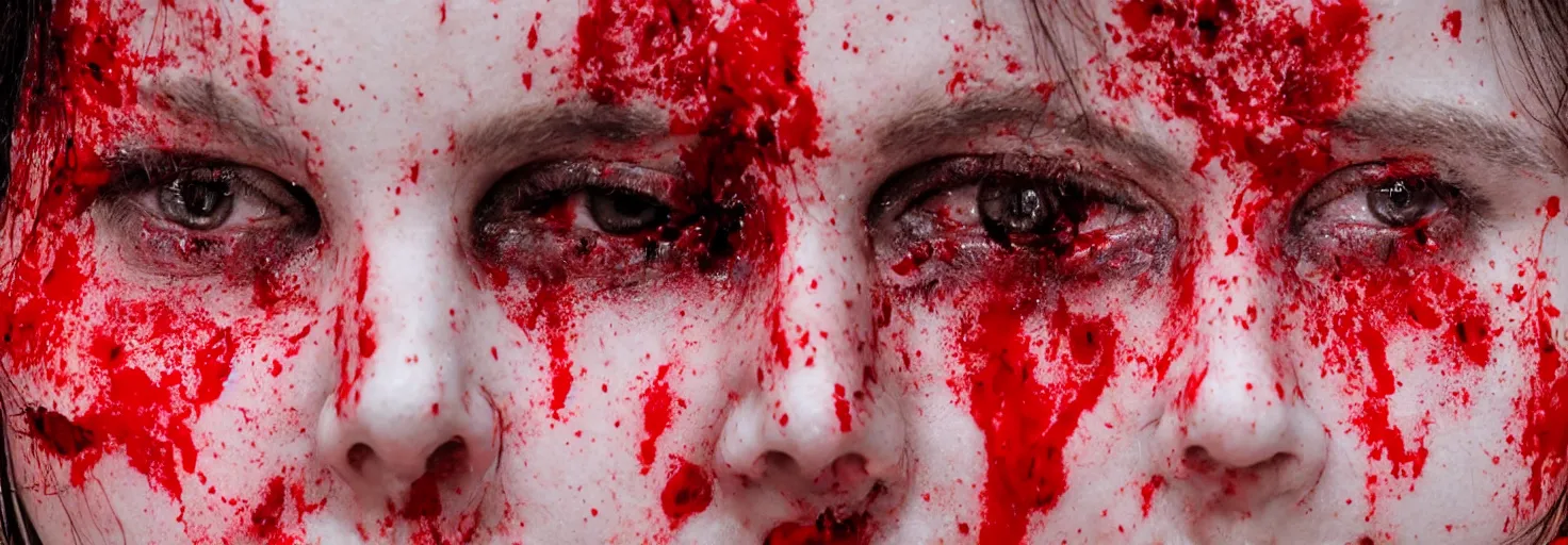 Image similar to close up of a dead woman's face covered in blood