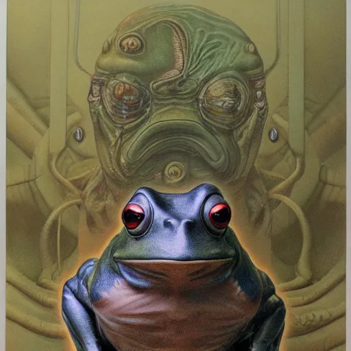 Image similar to mechanical frog, portrait by wayne barlowe