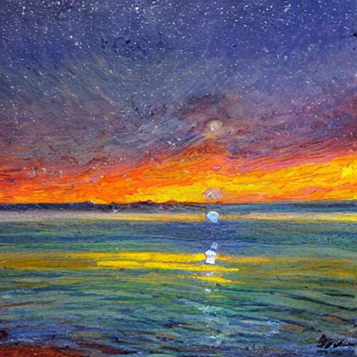 Prompt: midnight shores of the Bruce Peninsula, impressionism