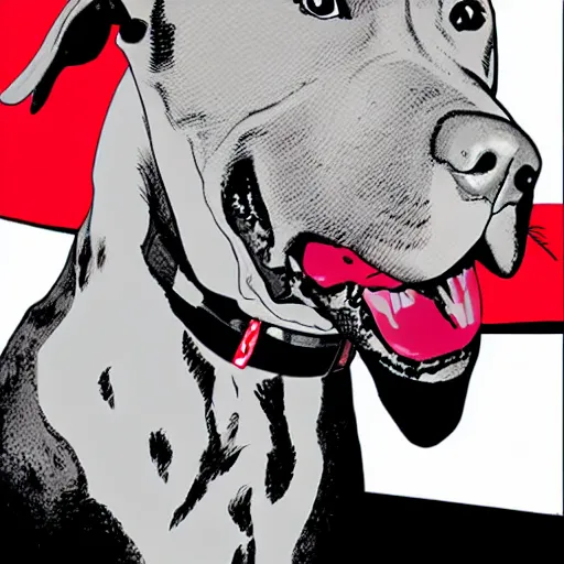 Image similar to a pitbull with a red sox at comic book version