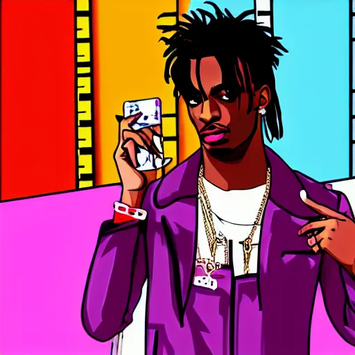Prompt: playboi carti in the style of a gta loading screen