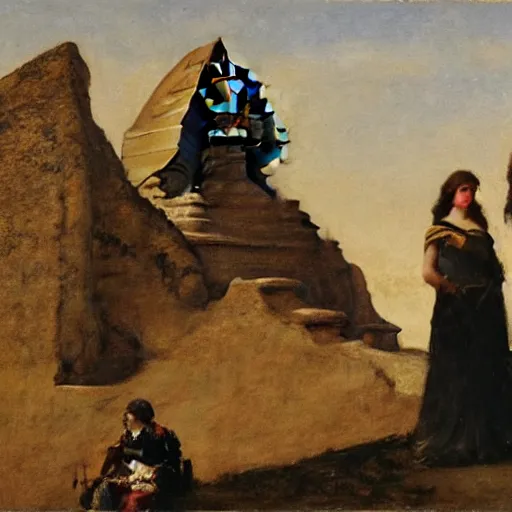 Image similar to female adventurer meeting the sphinx by alfred stevens