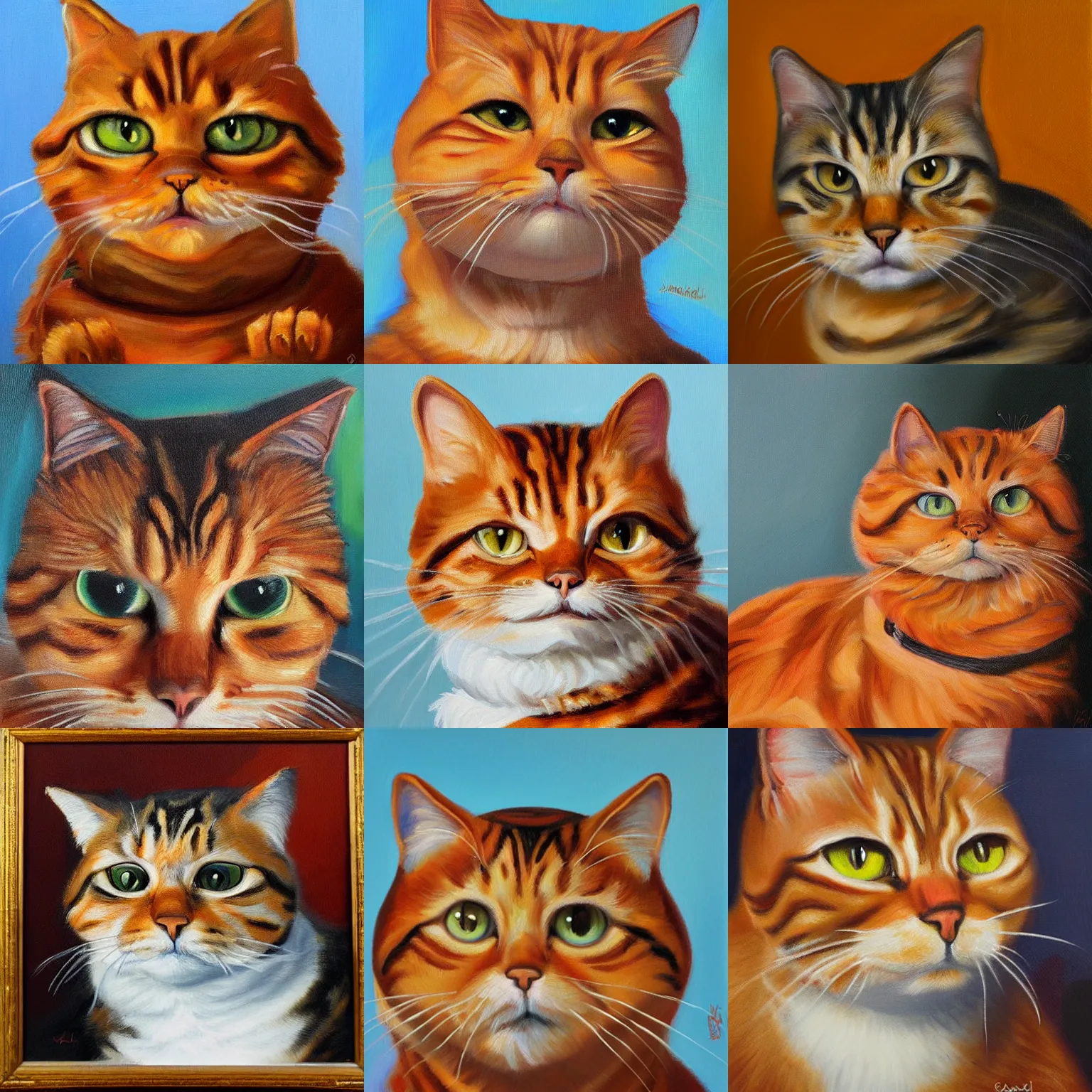 Prompt: An oil panting portrait of Garfield the cat