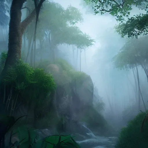 Image similar to Wild misty jungles, 8k, detailed, concept art, trending on artstation