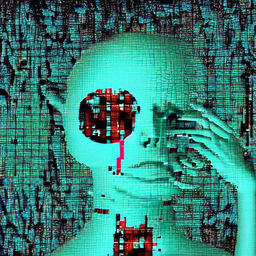 Prompt: Body horror, glitch art, nuclear apocalypse