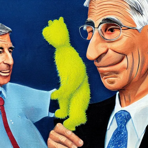 Prompt: fred rodgers punching dr. fauci, photorealistic, high detail,