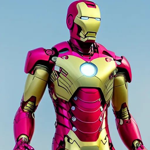 Image similar to pink and gold iron man suit, 4k realistic photo