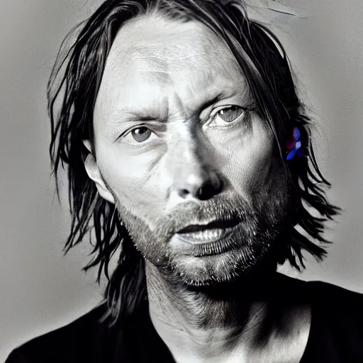 Prompt: thom yorke singer songwriter rolling stone, a photo by colin greenwood