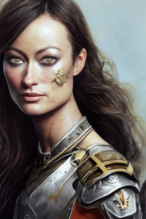 Prompt: a professionally painted portrait of Olivia Wilde, clothed in ancient battle armor, olive skin, long dark hair, beautiful bone structure, symmetrical facial features, scar across face, intricate, elegant, digital painting, trending on Artstation, concept art, smooth, sharp focus, illustration, from Metal Gear by Ruan Jia and Mandy Jurgens and Artgerm and and william-adolphe bouguerea, award winning